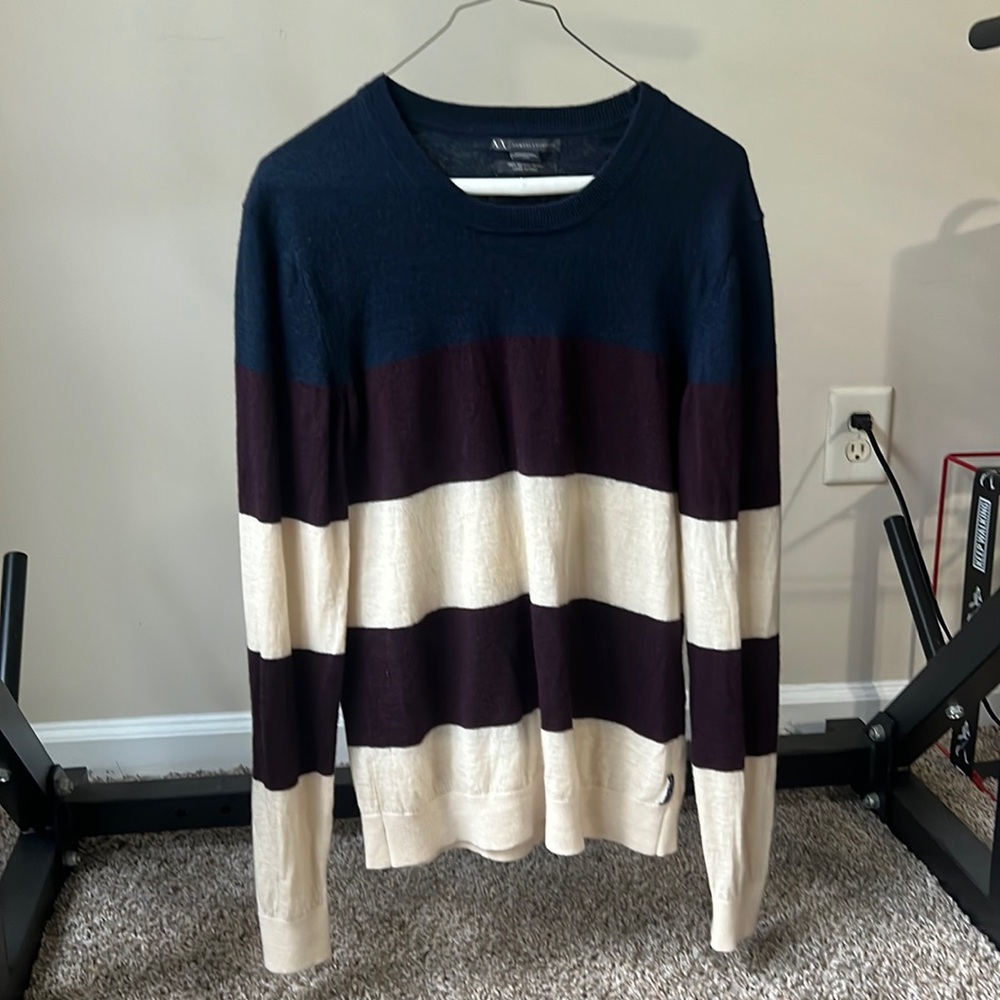Armani Exchange merino wool blue burgundy cream sweater M